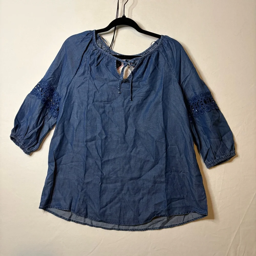 By Design Blue Lyocell Peasant Top - Picture 1 of 6